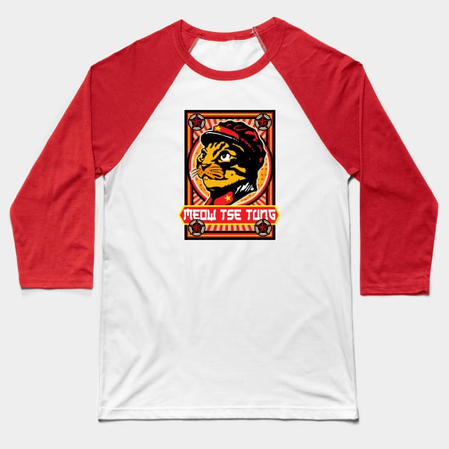 Meow Tse Tung Baseball T-Shirt by Alema Art